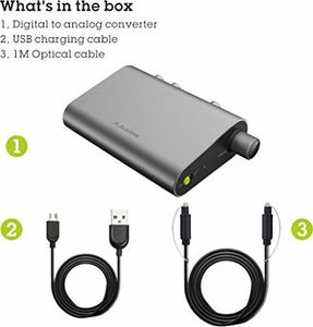 Adapter AV Avantree Avantree DAC02 konwerter DAC DA konwerter cyfrowo-analogowy konwerter audio, adapter SPDIF Toslink z kablem optycznym, regulacja głośności, optyczne wejście koncentryczne telewizora, głośnik słuchawkowy 3,5 mm AUX RCA wyjście L / R 7