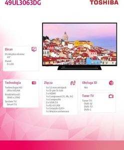 Telewizor Toshiba 49UL3063DG DLED 49'' 4K Ultra HD 4