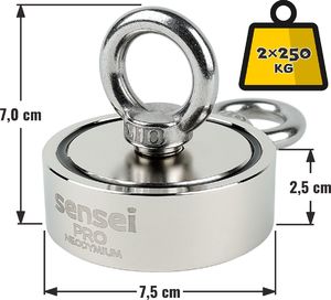 Sensei MAGNES NEODYMOWY 2x250 KG SENSEI N52 + 2 UCHWYTY 7