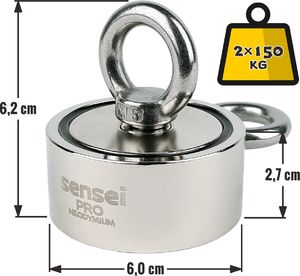 Sensei MAGNES NEODYMOWY 2x150 KG SENSEI N52 + LINA 25 m 9