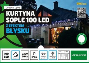 Lampki choinkowe Multimix.pl Kurtyna Sople LED 4,25 m 100 LED z efektem FLASH na zewnątrz możliwość łączenia oświetlenie świąteczne NR 1777 Niebieski (błyska zimny biały) 1