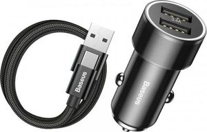 Ładowarka Baseus Ładowarka samochodowa + kabel USB-C Baseus Small Screw 2xUSB 3.4A (czarna) 1