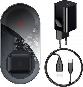 Ładowarka Baseus Ładowarka indukcyjna Qi 2w1 Baseus Simple Turbo, 20W do smartfona i Apple Airpods (przezroczysta) 1
