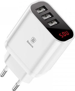 Ładowarka Baseus Ładowarka sieciowa z wyświetlaczem Baseus Mirror Travel 3x USB - biała 1