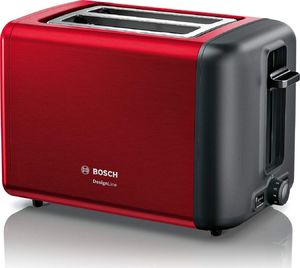 Toster Bosch Bosch TAT3P424DE DesignLine kompaktowy toster, funkcja rozmrażania / podgrzewania, chowana nasadka do bułek, automatyczne wyłączanie, 970 W, czerwony 1