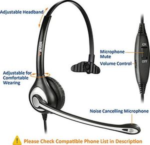 Słuchawki Wantek Zestaw słuchawkowy do telefonu mono z mikrofonem , zestaw słuchawkowy do telefonu stacjonarnego WANTEK do telefonu Gigaset C430 C610 S850 Panasonic Cisco DECT telefony domowe (600J25) 2