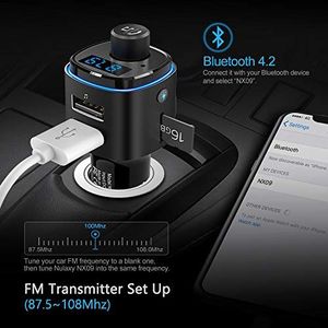 Transmiter FM Nulaxy Automatyczny nadajnik FM, adapter nadajnika FM NULAXY Bluetooth QC3.0 z 7-kolorowym podświetleniem LED, obsługuje Siri Google Assistant USB Drive Karta TF głośnomówiąca 3