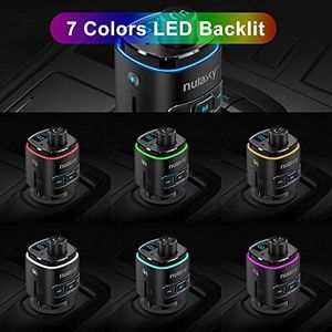 Transmiter FM Nulaxy Automatyczny nadajnik FM, adapter nadajnika FM NULAXY Bluetooth QC3.0 z 7-kolorowym podświetleniem LED, obsługuje Siri Google Assistant USB Drive Karta TF głośnomówiąca 4