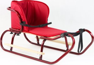 E-sezon Sanki metalowe z oparciem, szelkami i materacykiem bordowe 2