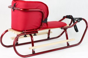 E-sezon Sanki metalowe z oparciem, szelkami i materacykiem bordowe 3