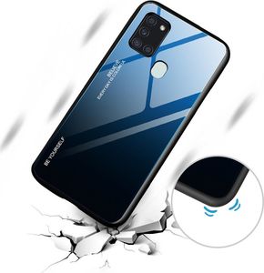 Hurtel Gradient Glass etui pokrowiec nakładka ze szkła hartowanego Samsung Galaxy A21S czarno-niebieski uniwersalny 6