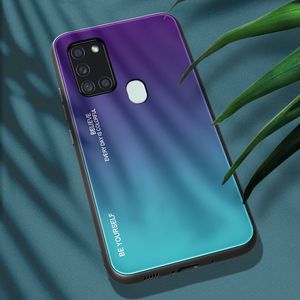 Hurtel Gradient Glass etui pokrowiec nakładka ze szkła hartowanego Samsung Galaxy A21S zielono-fioletowy 2