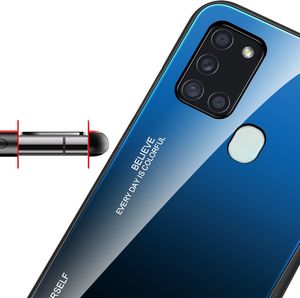 Hurtel Gradient Glass etui pokrowiec nakładka ze szkła hartowanego Samsung Galaxy A21S zielono-fioletowy 8