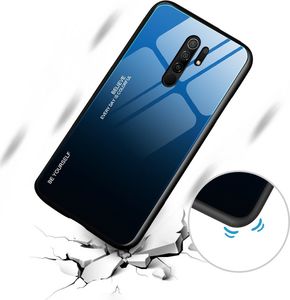 Hurtel Gradient Glass etui pokrowiec nakładka ze szkła hartowanego Xiaomi Redmi 9 czarno-niebieski 4