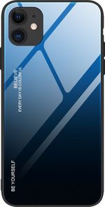 Hurtel Gradient Glass etui pokrowiec nakładka ze szkła hartowanego iPhone 12 5,4'' czarno-niebieski 1