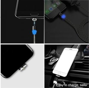 Kabel USB Kabel USB Magnetyczny 3w1 Micro USB/ TYP C USB-C/ IPhone Lightning Przewód Nylonowy Magnetic podświetlany LED czarny 12
