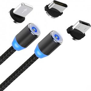 Kabel USB Kabel USB Magnetyczny 3w1 Micro USB/ TYP C USB-C/ IPhone Lightning Przewód Nylonowy Magnetic podświetlany LED czarny 2