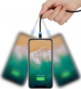 Kabel USB Kabel USB Magnetyczny 3w1 Micro USB/ TYP C USB-C/ IPhone Lightning Przewód Nylonowy Magnetic podświetlany LED czarny 5