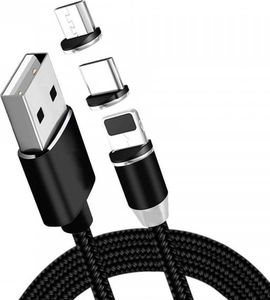 Kabel USB Kabel USB Magnetyczny 3w1 Micro USB/ TYP C USB-C/ IPhone Lightning Przewód Nylonowy Magnetic podświetlany LED czarny 6