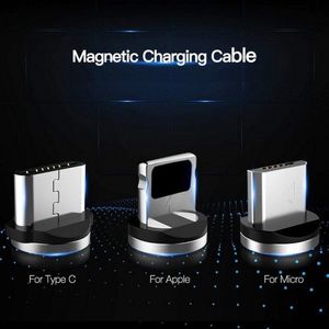 Kabel USB Kabel USB Magnetyczny 3w1 Micro USB/ TYP C USB-C/ IPhone Lightning Przewód Nylonowy Magnetic podświetlany LED czarny 8