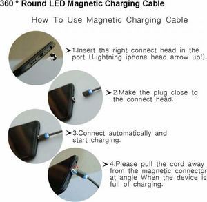 Kabel USB Kabel USB Magnetyczny 3w1 Micro USB/ TYP C USB-C/ IPhone Lightning Przewód Nylonowy Magnetic podświetlany LED czarny 9