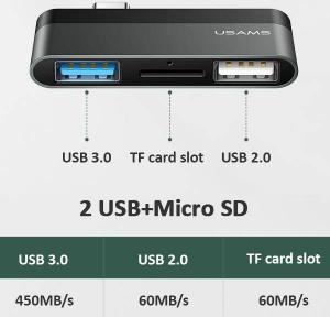 HUB USB Usams US-SJ463 1x microSD  + 2x USB-A 3.0 (SJ463HUB01) 3