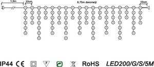 Dekoracja świąteczna Multimix.pl Kurtyna Sople LED 8,75 m 200 LED z efektem FLASH zewnętrzne lampki choinkowe NR 1776 Zimny biały (błyska zimny biały) 8