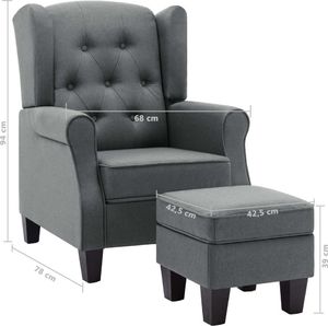 vidaXL Fotel z podnóżkiem, jasnoszary, tapicerowany tkaniną 8