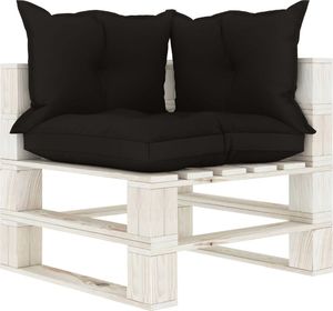 vidaXL Ogrodowe siedzisko narożne z palet, czarne poduszki, drewniane 1