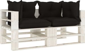 vidaXL Ogrodowa sofa 2-osobowa z palet, z czarnymi poduszkami, drewno 1