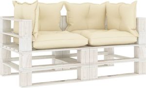 vidaXL Ogrodowa sofa 2-osobowa z palet, z kremowymi poduszkami, drewno 1