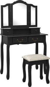 vidaXL Toaletka ze stołkiem, czarna, 80x69x141 cm, drewno paulowni 1
