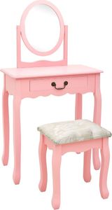 vidaXL Toaletka ze stołkiem, różowa, 65x36x128 cm, drewno paulowni MDF 1