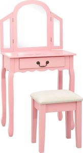 vidaXL Toaletka ze stołkiem, różowa, 65x36x128cm, drewno paulowni, MDF 1