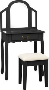 vidaXL Toaletka ze stołkiem, czarna, 65x36x128cm, drewno paulowni, MDF 1
