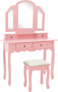 vidaXL Toaletka ze stołkiem, różowa, 100x40x146 cm, drewno paulowni 1