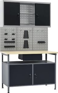 vidaXL Stolik roboczy z trzema panelami ściennymi i szafką 1