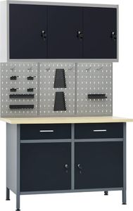 vidaXL Stolik roboczy z trzema panelami ściennymi i szafką 1