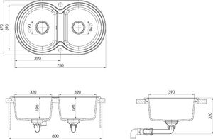 Zlewozmywak vidaXL Dwukomorowy, owalny zlewozmywak kuchenny, beżowy, granit 8