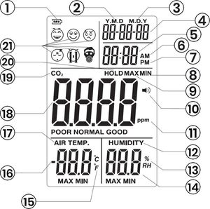 Wintact Miernik dwutlenku węgla, czujnik CO2 z datą oraz pomiarem temperatury Wintact WT8820 uniwersalny 9