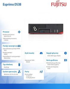 Komputer Fujitsu Esprimo D538, Core i5-9400, 8 GB, Intel HD Graphics 630, 256 GB M.2 PCIe Windows 10 Pro 2
