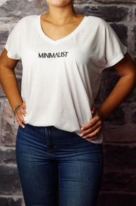 Axendor Koszulka biała damska T-shirt oversize z napisem MINIMALIST 1