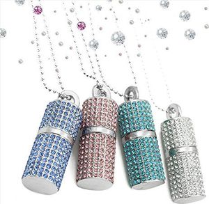 Pendrive Shooo Shooo USB Flash Drive, Bling Rhinestone Diamond Crystal Glitter Lipstick Case Luminous Jewelry Naszyjnik, 64 GB, Lake Blue 5