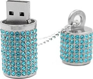 Pendrive Shooo Shooo USB Flash Drive, Bling Rhinestone Diamond Crystal Glitter Lipstick Case Luminous Jewelry Naszyjnik, 64 GB, Lake Blue 6
