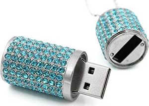 Pendrive Shooo Shooo USB Flash Drive, Bling Rhinestone Diamond Crystal Glitter Lipstick Case Luminous Jewelry Naszyjnik, 64 GB, Lake Blue 7