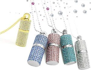Pendrive Shooo Shooo 5 szt.Pamięć USB, Bling Rhinestone Diamentowy Kryształowy Brokat Szminka Etui Świetlisty NaszyjnikBiżuteria, 32 GB (Mieszane: Złoty Niebieski Różowy Lakeblue Srebrny) 1