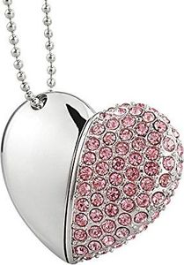 Pendrive Shooo Shooo 16 GB Rhinestone Metal Heart USB Stick, Biżuteria Bling Błyszczący kryształowy wisiorek z diamentem, z naszyjnikiem 2