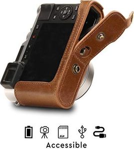 Torba MegaGear Skórzana torba na aparat MegaGear Always Ready Sony - łatwa w instalacji, statyw iAkcesoria przystosowane do urządzeń peryferyjnych - kompatybilna z Sony Alpha A6000, A6300 16 - 50 mm (jasnobrązowy) 2