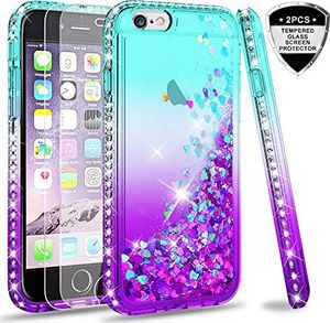 LeYi Etui LeYi Etui na telefon iPhone 6 / iPhone 6S z brokatem z folią ochronną ze szkła hartowanego (2 sztuki), pokrowiec ochronny Diamond Bumper na etui iPhone 6 / iPhone 6S Etui na telefony ZX Gradient Turkusowy Fioletowy 1