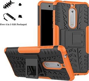 LiuShan Etui LiuShan Nokia 5, dwuwarstwowe hybrydowe etui na telefon - Futerał ochronny ze stojakiem na smartfon Nokia 5 (z zapakowanym prezentem 4w1), pomarańczowy 1